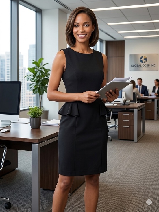 Marc New York Dresses & Skirts - Marc New York Black Sleeveless Sheath  Dress Career Office Fitted Ruffles Waist